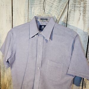 STAFFORD mens Dress Shirt 16 Gray/blue Short Sleeve Wrinkle Free Cotton